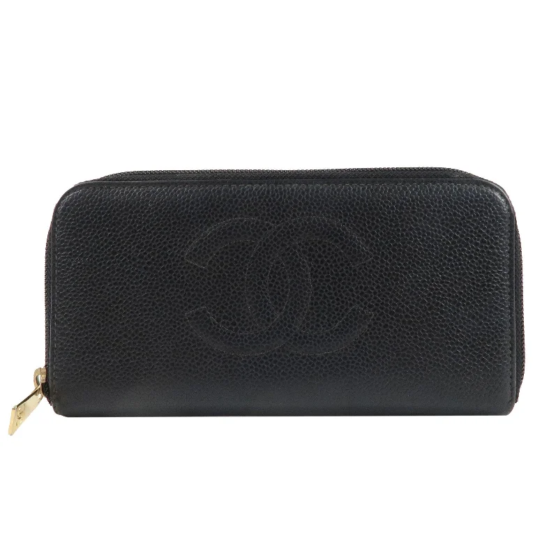 Chanel bags with adjustable chain strapsCHANEL Caviar Skin Round Zippy Long Wallet Black A13228