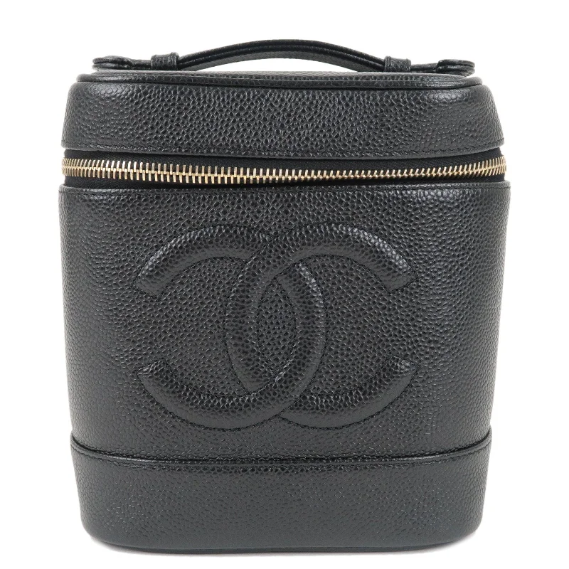 Chanel leather bags for everydCHANEL Caviar Skin Vanity Bag Hand Bag Cosmetic Pouch Black A01998