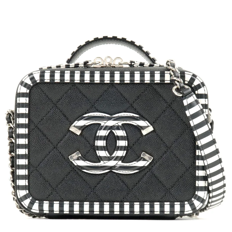 Chanel bags as wedding day accessoriesCHANEL CC Filigree Caviar Skin Vanity Case 2Way Bag Stripe A93342