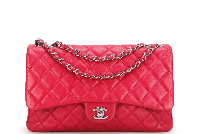 Chanel bags in luxury boutiques worldwideCHANEL CC FLAP (1912xxxx) JUMBO DARK PINK LAMBSKIN SILVER HARDWARE, WITH CARD & DUST COVER