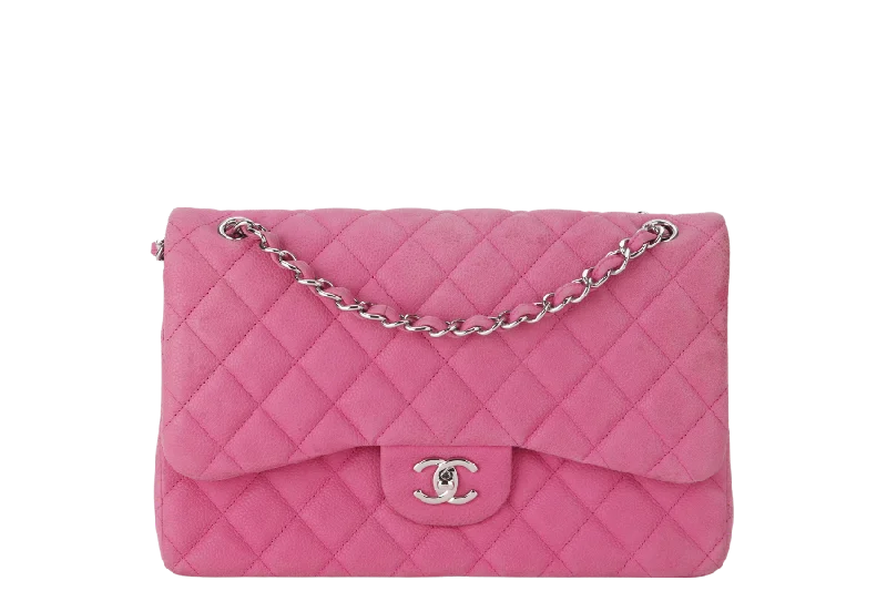 Chanel Medium Tote Bag for Office LadiesCHANEL CLASSIC DOUBLE FLAP BAG JUMBO FUSCHIA SUEDE CAVIAR SILVER HARDWARE (1803xxxx) NO DUST COVER