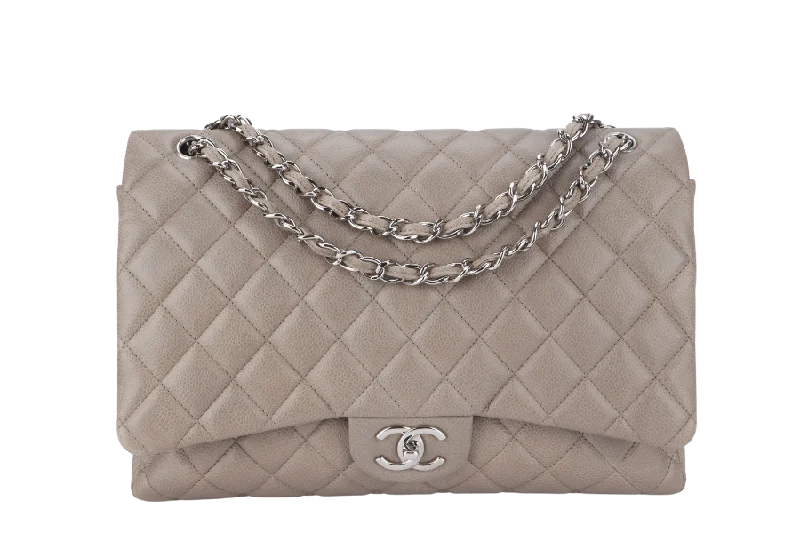 Chanel Medium Tote Bag for Office LadiesCHANEL CLASSIC DOUBLE FLAP MAXI (1444xxxx) BROWN CAVIAR LEATHER SILVER HARDWARE WITH CARD AND DUST COVER