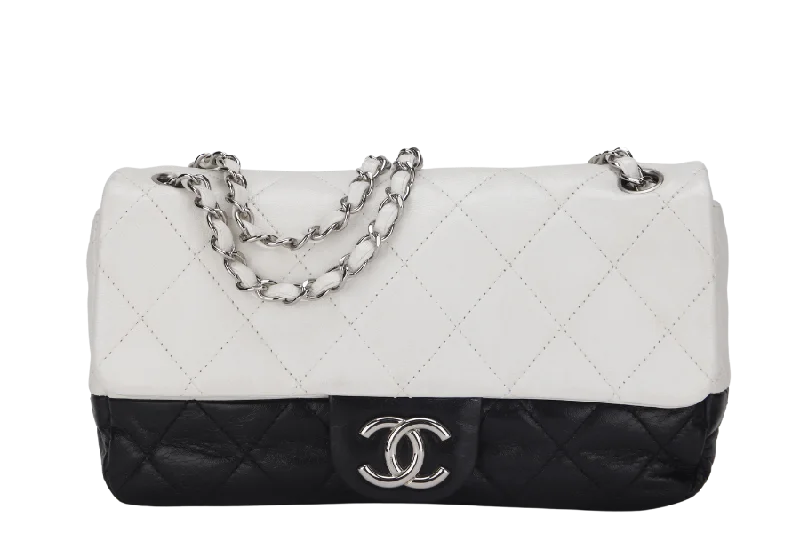 Chanel Lightweight Handbag for Daily ErrandsCHANEL CLASSIC FLAP BICOLOR (1267xxxx) MEDIUM BLACK & WHITE LAMBSKIN SILVER HARDWARE, NO CARD & DUST COVER