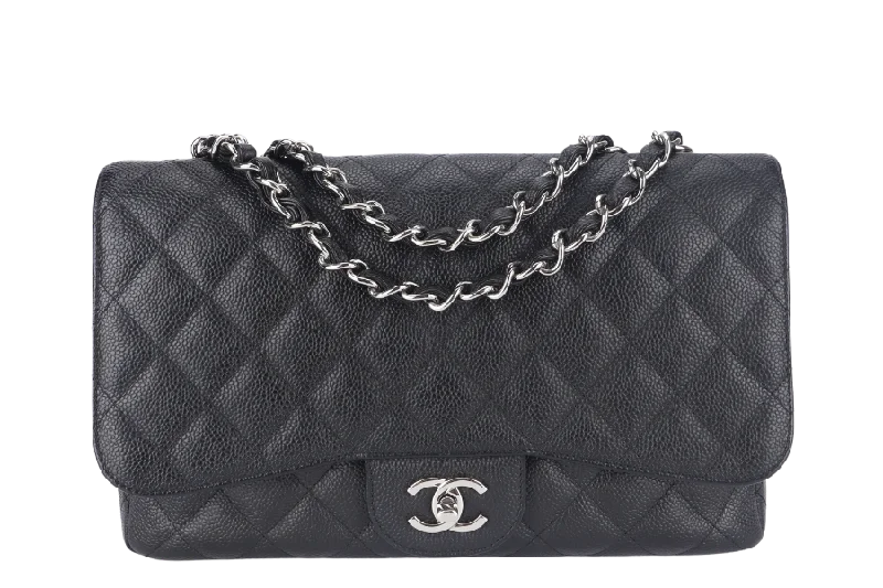 Chanel All - Match Handbag for Versatile StylingCHANEL CLASSIC FLAP JUMBO (1357xxxx) BLACK CAVIAR LEATHER SILVER HARDWARE WITH DUST COVER AND CARD