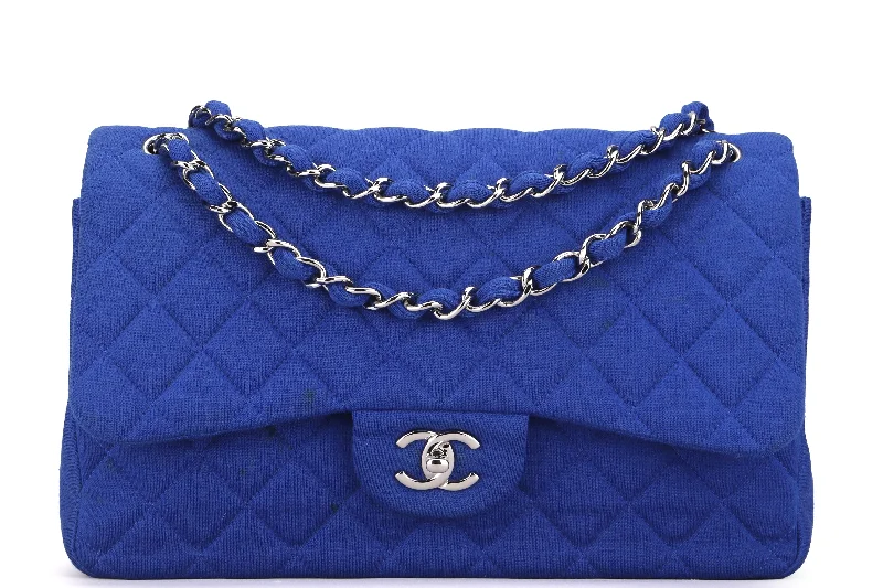 Chanel Designer Handbag with Unique DesignCHANEL CLASSIC FLAP (1962xxxx) JUMBO BLUE FABRIC SILVER HARDWARE, WITH CARD, NO DUST COVER