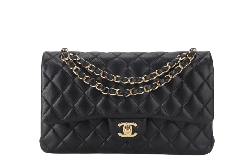 Chanel bags for a polished and professional appearanceCHANEL CLASSIC FLAP MEDIUM BLACK LAMBSKIN GOLD HARDWARE WITH CARD (3040xxxx) WITH DUST COVER  AND BOX