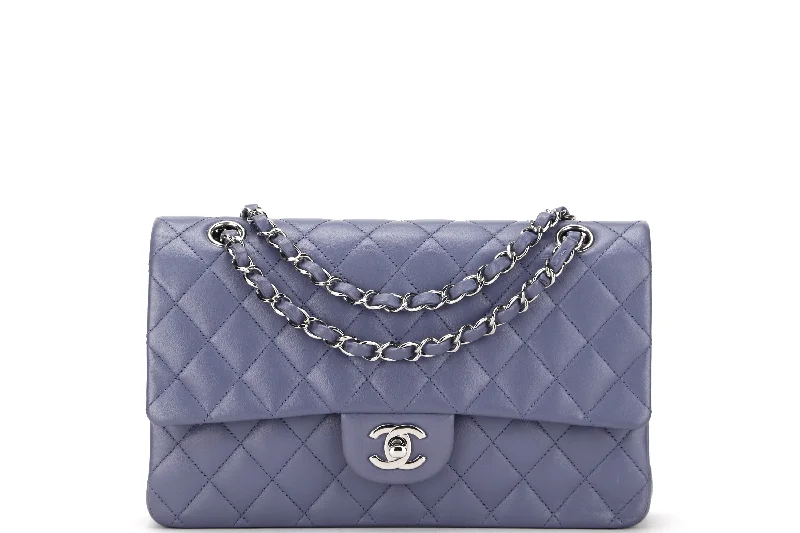 Chanel Handbag with Adjustable Strap for ComfortCHANEL CLASSIC FLAP (1583xxxx) MEDIUM LILAC LAMBSKIN SILVER HARDWARE, WITH CARD, DUST COVER & BOX