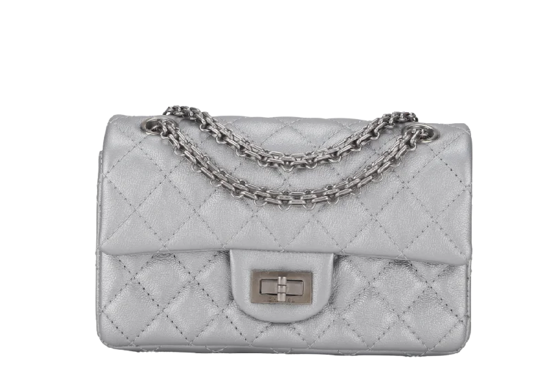 Chanel bags for women who love timeless fashionCHANEL CLASSIC FLAP REISSUE 2.55 MINI SILVER CALFSKIN SHW AUL4xxxx(MICROCHIP) WITH DUST COVER AND BOX