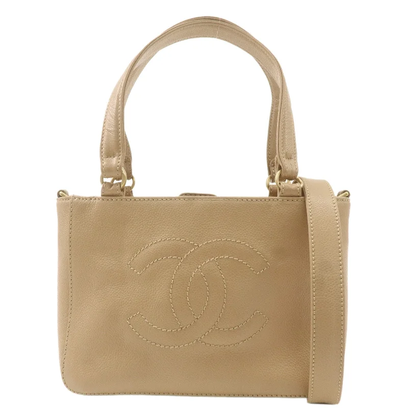 Chanel bags for women with minimalist styleCHANEL Coco Mark Caviar Skin 2Way Shoulder Bag Hand Bag Beige