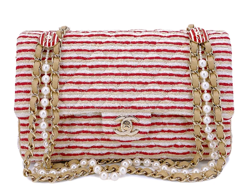 Chanel bags with chain and leather strap combinationsChanel Coco Sailor Medium Flap Red Striped Classic Double GHW 2014 Bag ZQB