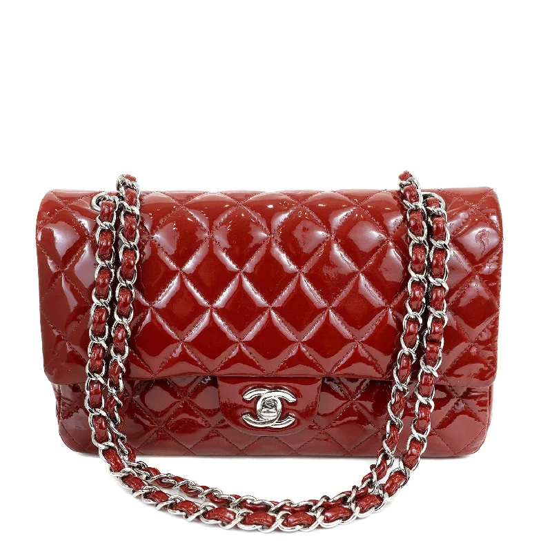 Chanel bags for women with a taste for high fashionChanel Dark Red Patent Leather Medium Classic with Silver Hardware