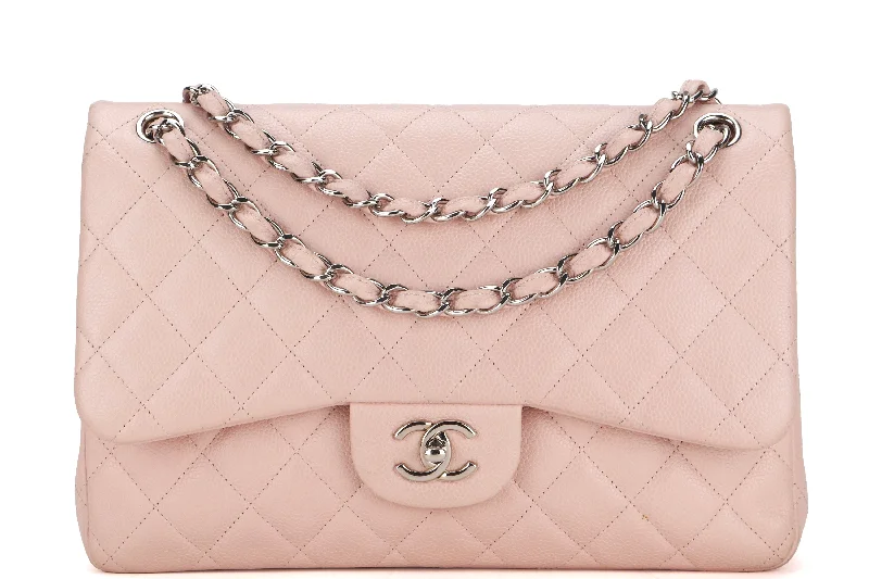 Chanel All - Match Handbag for Versatile StylingCHANEL DOUBLE FLAP BAG (1893xxxx) JUMBO LIGHT PINK CAVIAR LEATHER SILVER HARDWARE, WITH DUST COVER, NO CARD