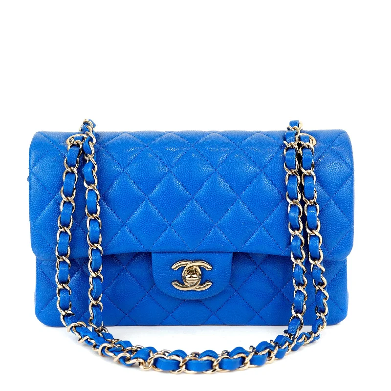 Chanel bags for women with minimalist styleChanel Electric Blue Caviar Small/ Medium Classic w/ Gold Hardware