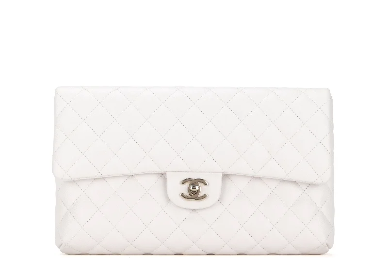 Chanel bags with leather and tweed combinationsCHANEL FLAP CLUTH (2851xxxx) OFF WHITE QUILTED CAVIAR LEATHER WITH GOLD CHAIN, WITH CARD, DUST COVER & BOX