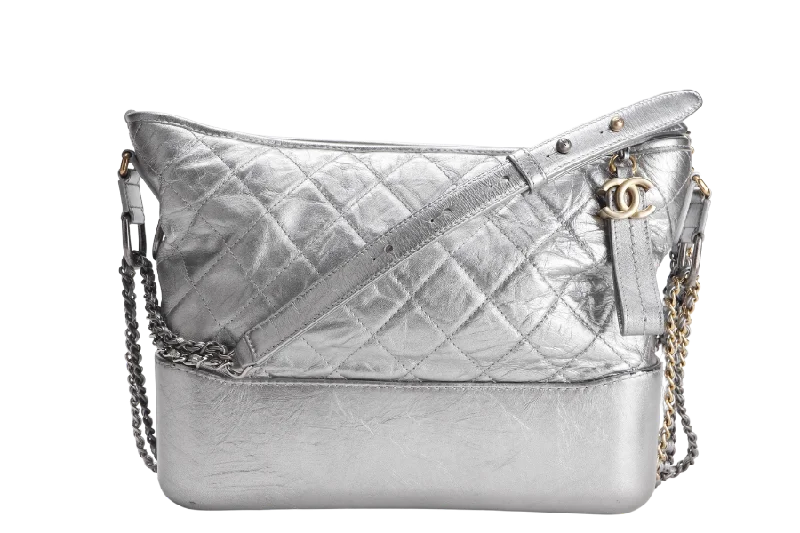 Chanel bags for the minimalist fashionCHANEL GABRIELLE MEDIUM METALLIC SILVER CALFSKIN MIXED HARDWARE (2417xxxx) WITH CARD , DUST COVER AND BOX