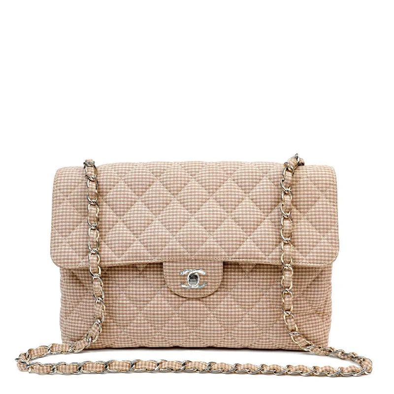 Chanel bags with gold, silver, and pearl accentsChanel Gingham Cloth Maxi Classic w/ Silver Hardware