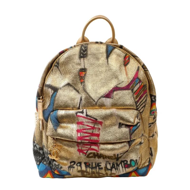 Chanel bags with leather and tweed combinationsChanel Gold Graffiti Street Spirit Backpack