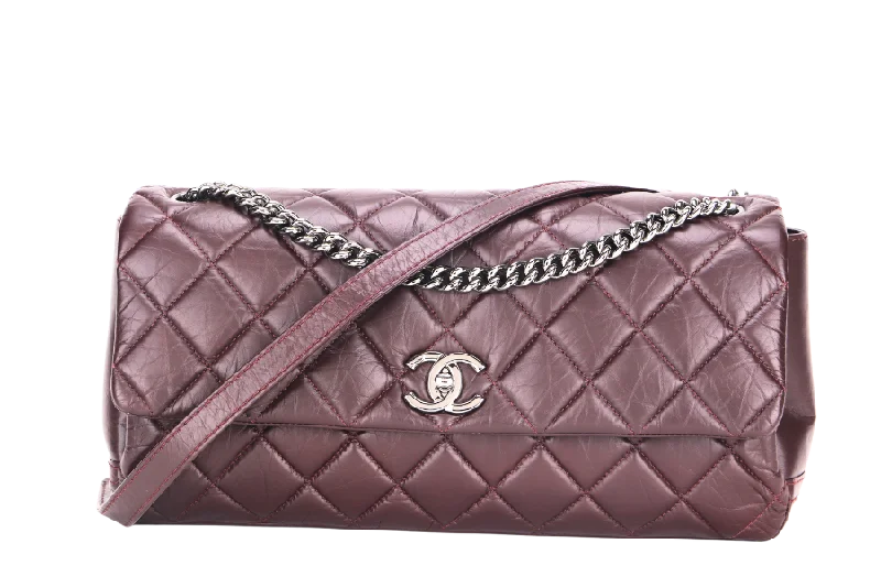 Chanel Black Handbag for Business MeetingsCHANEL LADY PEARLY FLAP (1690xxxx) BURGUNDY DISTRESSED LEATHER SILVER HARDWARE WITH CARD, DUST COVER & BOX