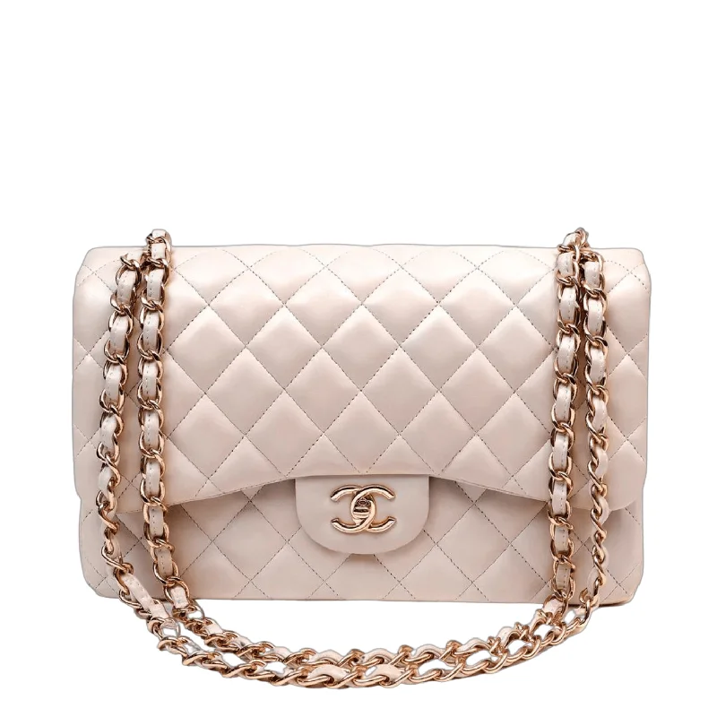 Chanel bags with exclusive seasonal releasesChanel Light Beige Lambskin Jumbo Classic w/ Rose Gold Hardware