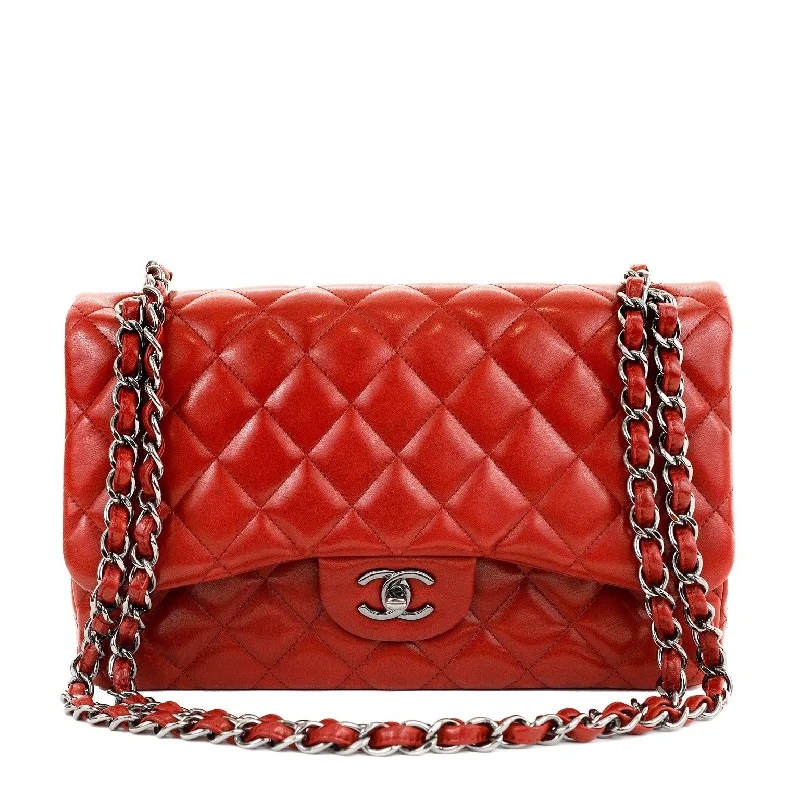 Chanel Handbag with Adjustable Strap for ComfortChanel Lipstick Red Lambskin Jumbo Classic