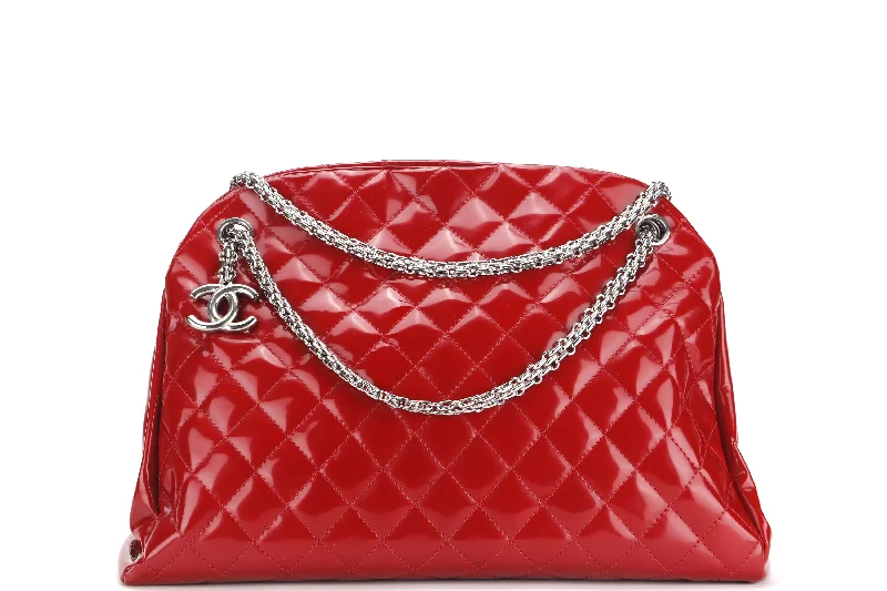 Chanel bags in luxury boutiques worldwideCHANEL MADEMOISELLE (1418xxxx) W 33CM, RED PATENT LEATHER SILVER HARDWARE, WITH CARD & DUST COVER