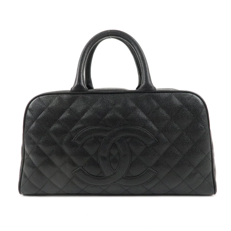 Chanel bags with iconic gold chainsCHANEL Matelasse Caviar Skin Boston Bag Hand Bag Black A20997