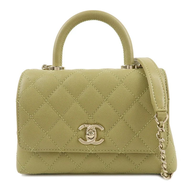 Chanel bags with chain and leather strap combinationsCHANEL Matelasse Caviar Skin COCO Handle 2Way Bag Green AS2215