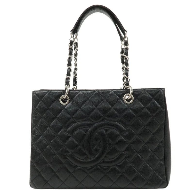 Chanel bags with iconic stitching detailsCHANEL Matelasse Caviar Skin GST Chain Tote Bag Black A50995