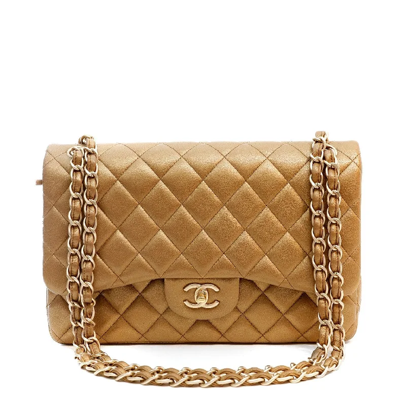 Chanel Vintage Inspired Handbag for Retro LoversChanel Metallic Bronze Lambskin Jumbo Classic Flap Bag