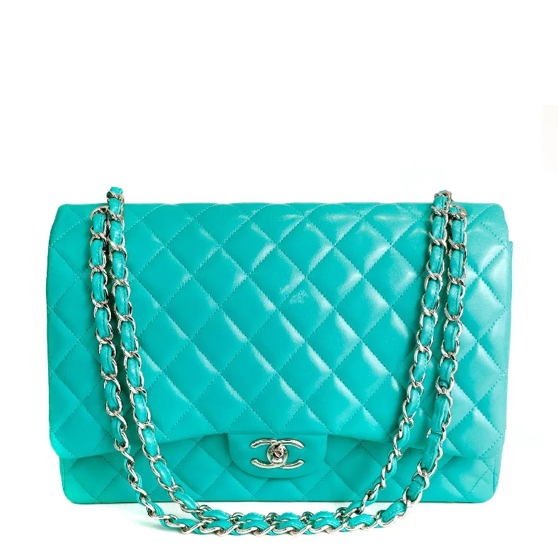 Chanel All - Match Handbag for Versatile StylingChanel Mint Lagoon Quilted Lambskin Classic Double Flap w/ Silver Hardware