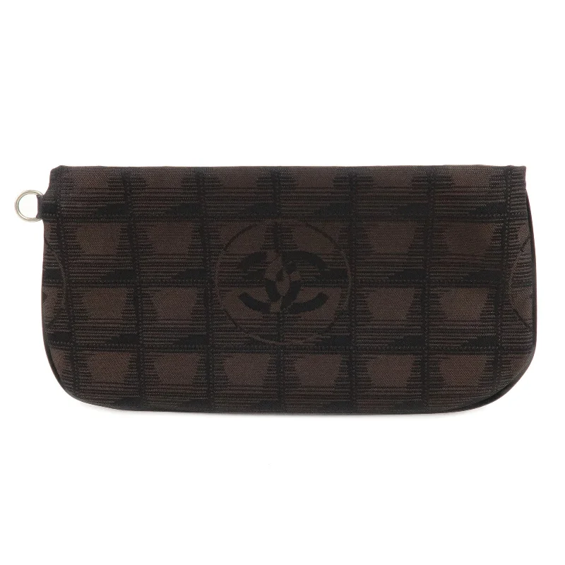 Chanel Quilted Leather Shoulder Bag for FashionistasCHANEL New Travel Line Nylon Jacquard Pouch Dark Brown