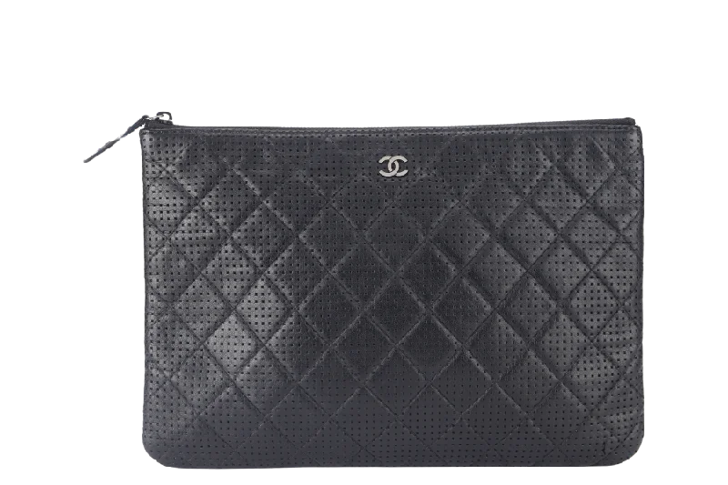 Chanel Classic Flap Bag for Evening PartyCHANEL O CASE (2055xxxx) IN BLACK PERFORATED LEATHER SILVER HARDWARE NO CARD AND NO DUST COVER