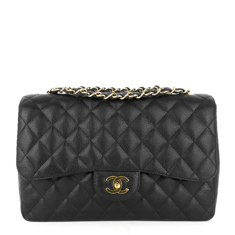 Chanel bags with gold, silver, and pearl accentsClassic Single Flap Jumbo Caviar Leather Bag