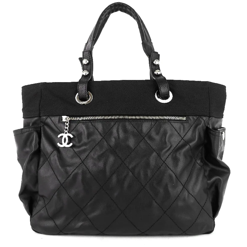 Chanel bags with intricate metal hardwareParis Biarritz Coated Canvas CC Tote Bag