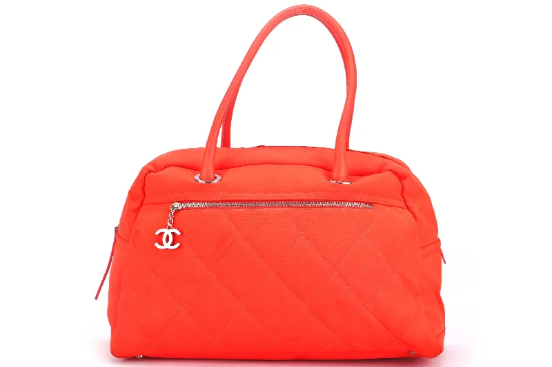 Chanel bags with adjustable chain strapsCHANEL PARIS BIARRITZ NEON ORANGE NYLON BOWLER BAG (1221xxxx), WITH CARD