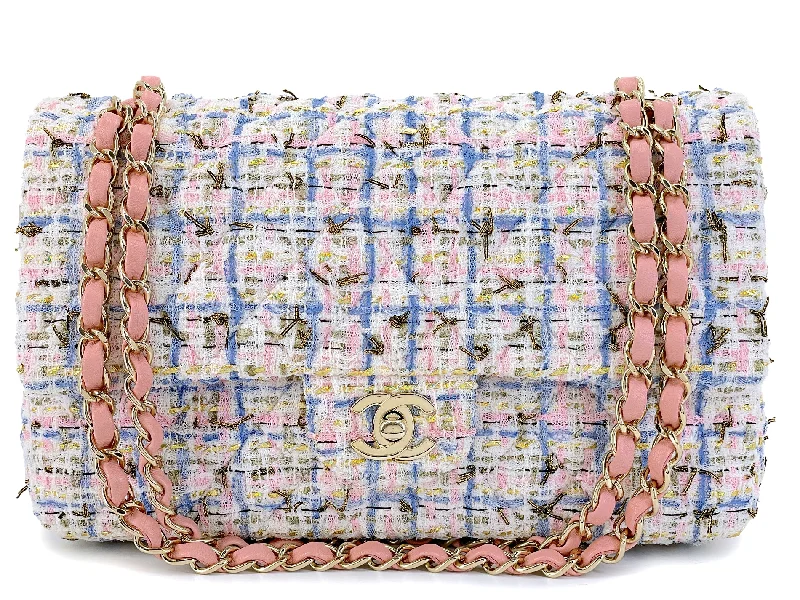 Chanel leather bags for everydChanel Pink Boucle Tweed Medium Classic Double Flap Bag 19C GHW HQ0