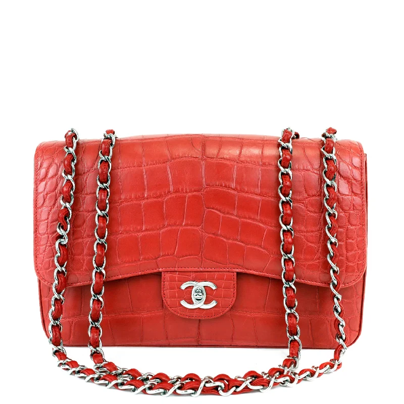 Chanel bags with modern touchesChanel Red Crocodile Jumbo Classic with Silver Hardware