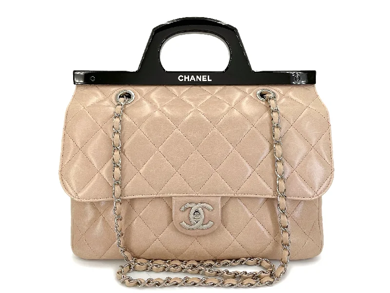 Chanel bags available in bold colors and patternsChanel Resin Handle Beige Delivery Jumbo Flap Bag 2014 SHW 21I