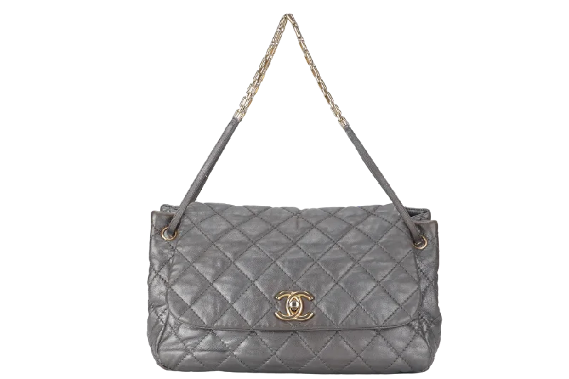 Chanel Handbag with Adjustable Strap for ComfortCHANEL RETRO CHAIN ACCORDIAN FLAP LARGE GREY LAMBSKIN LEATHER GOLD HARDWARE (1446xxxx) WITH DUST COVER