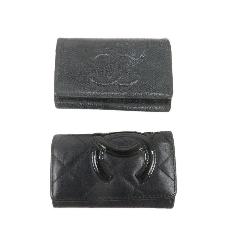 Chanel bags with modern touchesCHANEL Set of 2 Lamb Skin Caviar Skin 6 Hook Key Case BlackUsed F/S