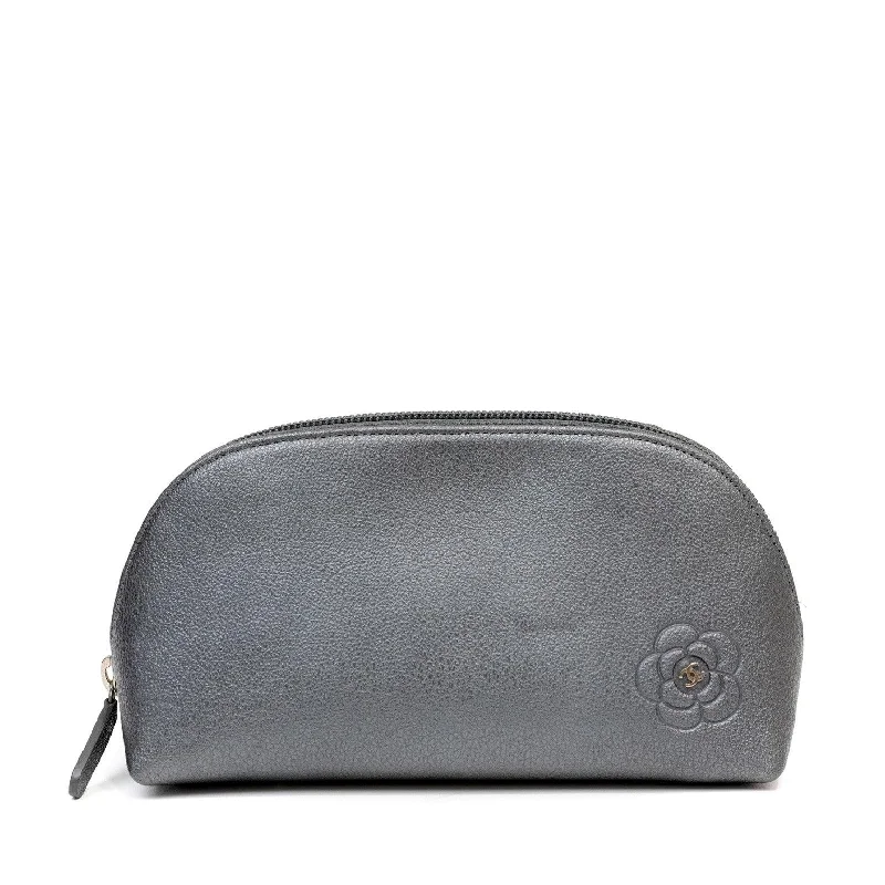 Chanel All - Match Handbag for Versatile StylingChanel Slate Grey Camellia Pouch