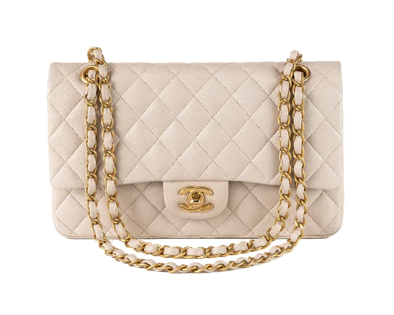 Chanel Quilted Leather Shoulder Bag for FashionistasChanel Tan Lambskin Medium Classic w/ Antique Gold Hardware