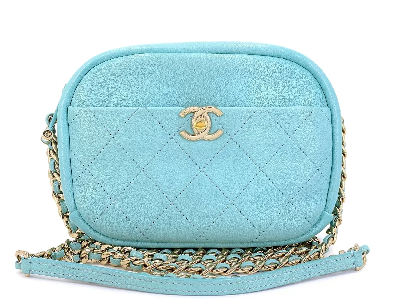 Chanel bags for women with a taste for high fashionChanel Tiffany Blue Light Teal Goatskin Camera Bag GHW FI1