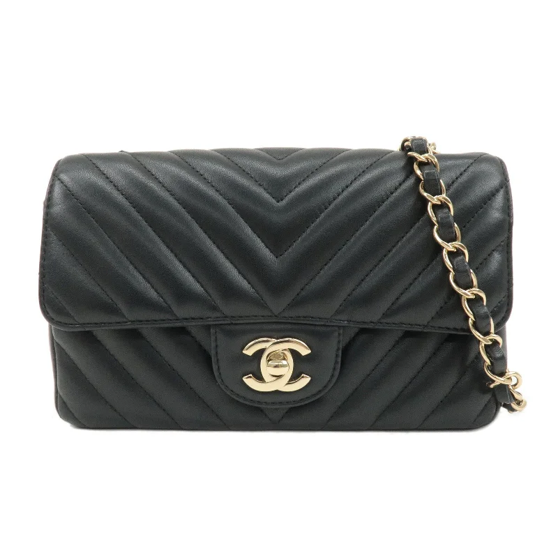 Chanel bags for women with a taste for high fashionCHANEL V Stitch Lamb Skin 2Way Chain Shoulder Bag Black Gold