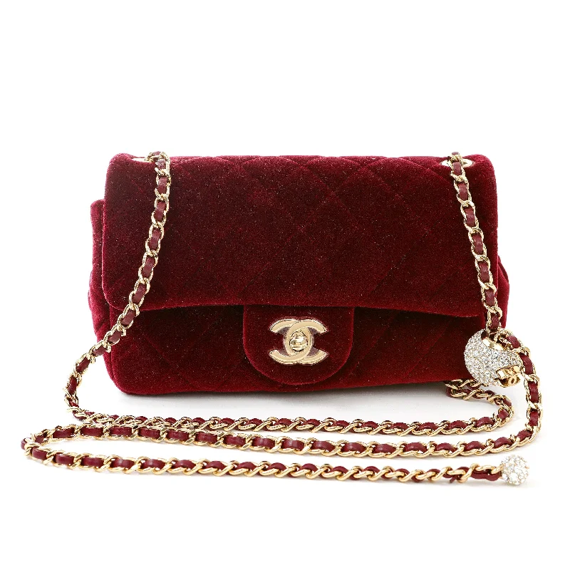 Chanel Classic Flap Bag for Evening PartyChanel Velvet Burgundy Pearl Crush Mini Flap w/ Champagne Gold Hardware