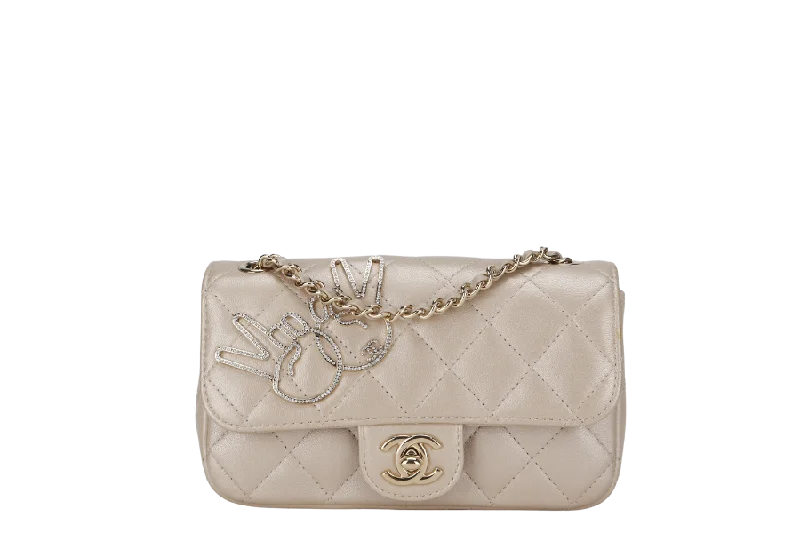 Chanel Quilted Leather Shoulder Bag for FashionistasCHANEL VICTORY PEACE MINI FLAP LIGHT GOLD LAMBSKIN GOLD HARDWARE(2353xxxx) WITH DUST COVER  , NO CARD