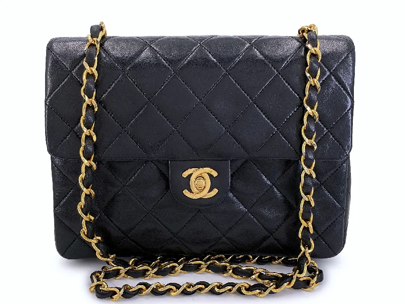 Chanel bags with gold, silver, and pearl accentsChanel Vintage 1990 Black Mini Flap Bag Classic Lambskin 20cm 24k GHW FEL