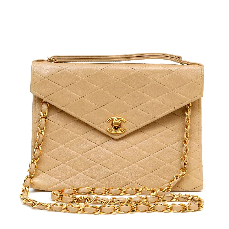 Chanel Handbag with Adjustable Strap for ComfortChanel Vintage Beige Diamond Quilted Envelope Flap Bag w/ Gold Hardware