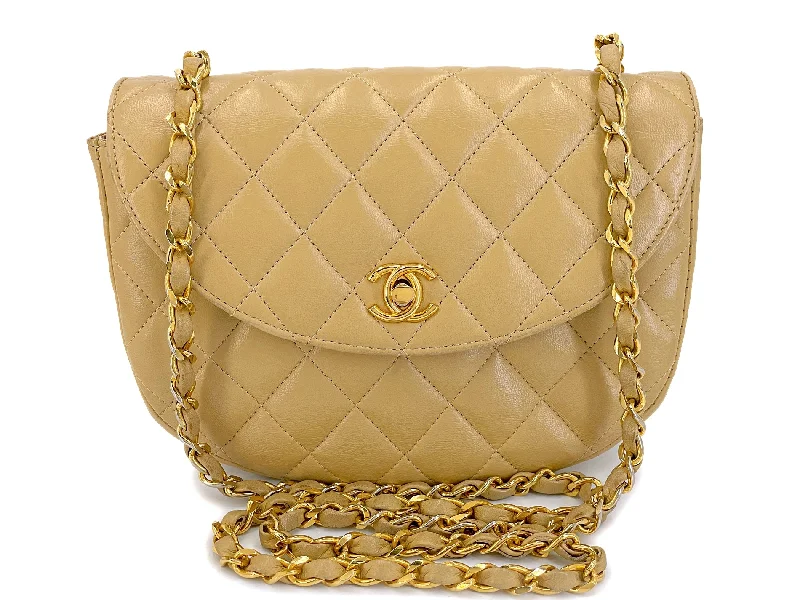 Chanel Luxury Handbag for High - End EventsChanel Vintage Beige Lambskin Half Moon Flap Bag 24k GHW V4O