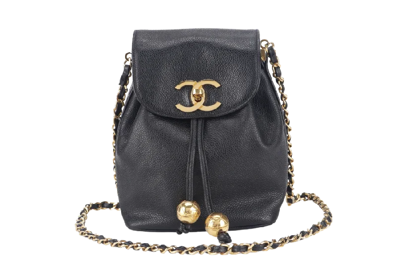 Chanel Colorful Handbag for Spring OutfitsCHANEL VINTAGE BLACK CAVIAR MINI SLING BUCKET BAG WITH FLAP GOLD HARDWARE NO CARD, NO DUST COVER